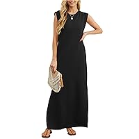GRECERELLE 2024 Women Summer Crew Neck Casual Loose Split Wrinkle-Free Long Maxi Beach Dress with Pockets