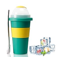 Slushy Maker Cup, Compact Make and Serve Slush Cup with Stainless Steel Inner and Spoon Straw, Mini Ice Cream Maker Cup, Creates Single-Serving Slushies, Smoothies and Milkshakes, 10 oz, Green