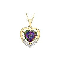 Carissima Gold 0.015 ct Diamond and Mystic Topaz Heart Pendant on 9 ct Yellow Gold Curb Chain Necklace of 46 cm/18 inch