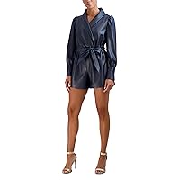 BCBGeneration womens Long Sleeve Surplice Neck With Shawl Collar Faux Leather RomperRomper