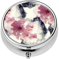 Mini Portable Pill Case Box for Purse Vitamin Medicine Metal Small Cute Travel Pill Organizer Container Holder Pocket Pharmacy Blossom Cherry (Sakura) Flowers Mix Repeat Watercolour and Picture Mix