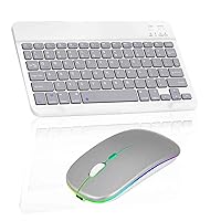 Rechargeable Bluetooth Keyboard and Mouse Combo Ultra Slim for Fire HD 10 Tablet and All Bluetooth Enabled Android/PC-Stone Grey Keyboard with Silver RGB Led Mouse
