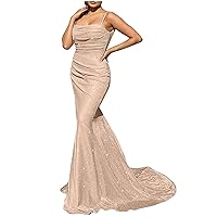 Sequin Evening Dresses for Women Formal Sexy Long Prom Party Gowns Mermaid Sparkly Sleeveless V-Neck Homecoming Dress