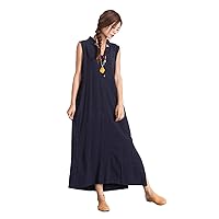 Women's Linen Cotton Loose Clothing Soft Maxi Skirt Plus Dress 75