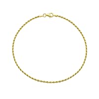 Bling Jewelry Simple Thin Strong Singapore, Diamond-Cut Figaro, Rope Chain Anklet Ankle Bracelet For Women Teen 14K Yellow Gold Plated .925 Sterling Silver 9,10 Inch Made In Italy