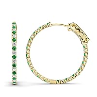 Emerald & Natural Diamond Inside-Out Hoop Earrings 2.70 ctw 14K Yellow Gold