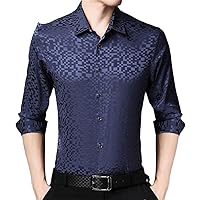 Men's Silk Long Sleeved Shirt Satin T-Shirt Solid Color Casual Tops