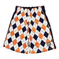 Flow Society Mens Navy & Orange Argyle Attack Athletic Shorts with Pockets