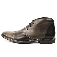 PeppeShoes Modello Dario - Handmade Italian Mens Color Gray Ankle Chukka Boots - Cowhide Smooth Leather - Lace-Up
