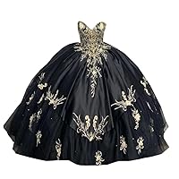 Gold Embroidery Sweetheart Ball Gown Quinceanera Dresses Sweet 15 16 Party Prom Dress Tulle Satin Beaded Long Black 10