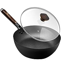Frying Pan with Lid Skillet Nonstick 10 inch Carbon Steel Wok Pan Woks and Stir Fry Pans for Electric,Induction and Gas Stoves