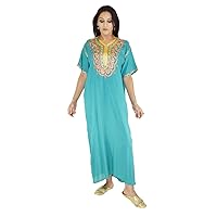 Moroccan Caftan Handmade Light Weight Cotton Embroidery Fits SMALL to MEDIUM Teal