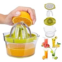 Manual Juicer,Vsweet Citrus Lemon Orange Hand Squeezer with Built-in Measuring Cup and Grater Anti-Slip Reamer Extraction Egg Separator,12-Ounce Capacity, Green