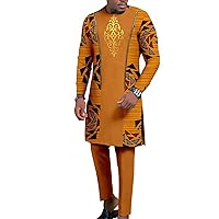 African Traditional Clothing for Men Embroidery Dashiki Print Zip Blazer and Trousers 2 Piece Suit