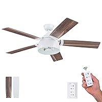 Prominence Home Octavia, 52 Inch Industrial Style LED Ceiling Fan with Light, Remote Control, Dual Mounting Options, 5 Dual Finish Blades, Reversible Motor - 51481-01 (Bright White)