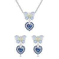 Butterfly Necklace Earrings Set for Women Silver Plated Butterfly Crystal Pendant Necklace/Earrings Jewelry Sets