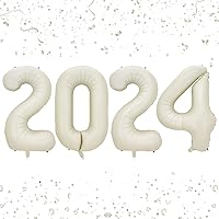 Tellpet 42 Inch 2024 Balloons for 2024 Happy New Year Eve, Graduation Party Decorations, Cream White
