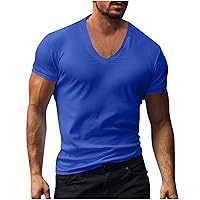 Mens V Neck Muscle Shirt, Gym Workout Tee Shirts Casual Short Sleeve Sports Tops for Men Muscle-Fit Athletic T-Shirt