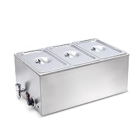 SYBO Commercial Grade Stainless Steel Bain Marie Buffet Food Warmer Steam Table for Catering and Restaurants, Good for Parties Buffet Servers and Warmers, 3 Sections with Tap, Sliver