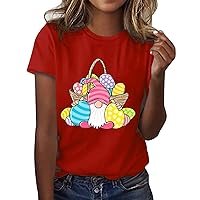 Easter Bunny Shirts for Women Easter Egg Graphic Tees Shirts for Women Cute Tops Teen Girls Fashion Tops Trendy Summer