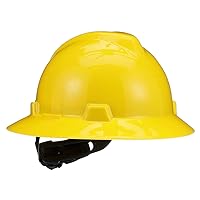 MSA V-Gard Full-Brim Hard Hat with Suspension - Polyethylene Shell, Superior Impact Protection and Self Adjusting Crown Straps - Standard Size Hard Hat