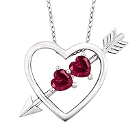 14K Gold Plated Heart Shape Red Cubic Zirconia Heart & Arrow Love Pendant Necklace (1.20 Ct)