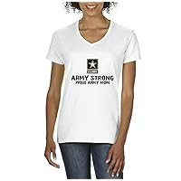 Xekia U.S. Army Star Army Strong Proud Army Mom Fashion People Couples Women's V-Neck T-Shirt Tee Clothes XXX-Large White