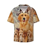 Funny Golden Retriever Dog Men's Summer Short-Sleeved Shirts, Casual Shirts, Loose Fit with Pockets