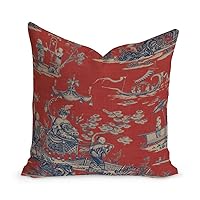 ArogGeld Royal Dynasty Red Cushion Cover Chinoiserie Pillow Cover Double Side Farmhouse Accent Home Decorative Toss Pillow for Living Room Sofa Birthday Housewarming Gift Linen 18Inch