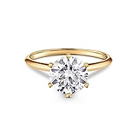 Lab Created 18k Solid Gold 1 Carat Round Cut Genuine Flawless Moissanite Diamond Solitaire Engagement Wedding Ring White, Yellow OR Rose GOLD