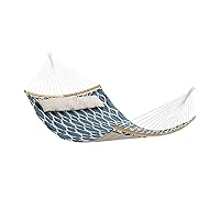 Hammock, Quilted Hammock with Curved Bamboo Spreaders, Pillow, 78.7 x 55.1 Inches, Portable Padded Hammock Holds up to 495 lb, Blue and Beige Rhombus UGDC034I02