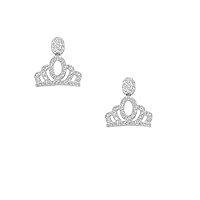 Fancy Crown CZ Stud Earrings - 14k Yellow White Gold Jewelry Gift for Girls and Women