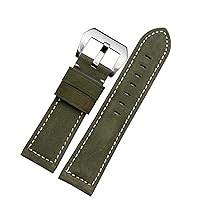 20mm 22mm 24mm 26mm Genuine Leather Retro Man Watch Band for Panerai PAM111 441 Cowhide Watchband Wrist Strap (Color : Army Green Silver, Size : 22mm)