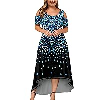 Spring Dresses for Women 2024 Plus Size Casual Fashion Printed Dress Round Neck Short Sleeve Loose Pullover Dresses