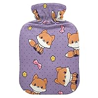 Hot Water Bottles with Cover Kawaii Foxes Hot Water Bag for Pain Relief, Period Cramps, Water Heating Pad 2 Liter