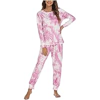 Women's Fashion Tie Dye Pajama Set Sleepwear Tops with Pants Casual Cute Prints Matching Pajamas Two-Piece Pjs Sets