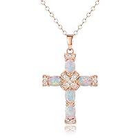 Barzel Rose Gold & White Gold Plated Created Opal Cross Chain with Pendant
