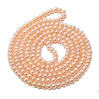 JYX Pearl Strand Necklace 6-7mm Flat Freshwater Cultured Pink Pearl Long Sweater Necklace for Women 47