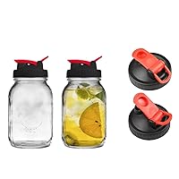 2 Pack Regular Mouth Flip Cap Mason Jar Lids for Mason Jars - Airtight Sealing, Leak-Proof Design, and Convenient Pouring Spout (Jars Sold Separately) (Red Black)