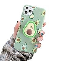 Girls Women Creative Funny Cute 3D Fruit Avocado Phone Stand Holder Decoration Phone Case, Slim Soft TPU Silicone Rubber Phone Case Cover for iPhone 13 Pro, Green Avocado -Pattern 1