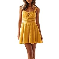 Y2k Mini Dress for Women Low Cut Backless Short Dress Lace Up Bodycon Corset Dress Summer Square Neck Sundress