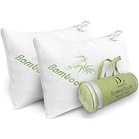 Rayon Derived from Bamboo Pillows King Size Set of 2 [Adjustable] Shredded Memory Foam for Sleeping - Soft, Cool & Breathable Cover w/Zipper Closure - Relieves Neck Pain - Back/Stomach/Side Sleeper