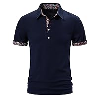 Mens Collared Shirt Short Sleeve Paisley Neck Golf T Shirt Casual Regular Fit Wedding Dress Blouse Summer Tops with Pocket