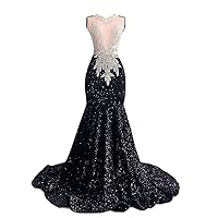 Women's Sequins Mermaid Celebrity Prom Gowns Beads Crew Neck Pageant Evening Dress