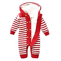 Newborn Baby Romper Velvet Knitted Hooded Striped Sweaters Outfit