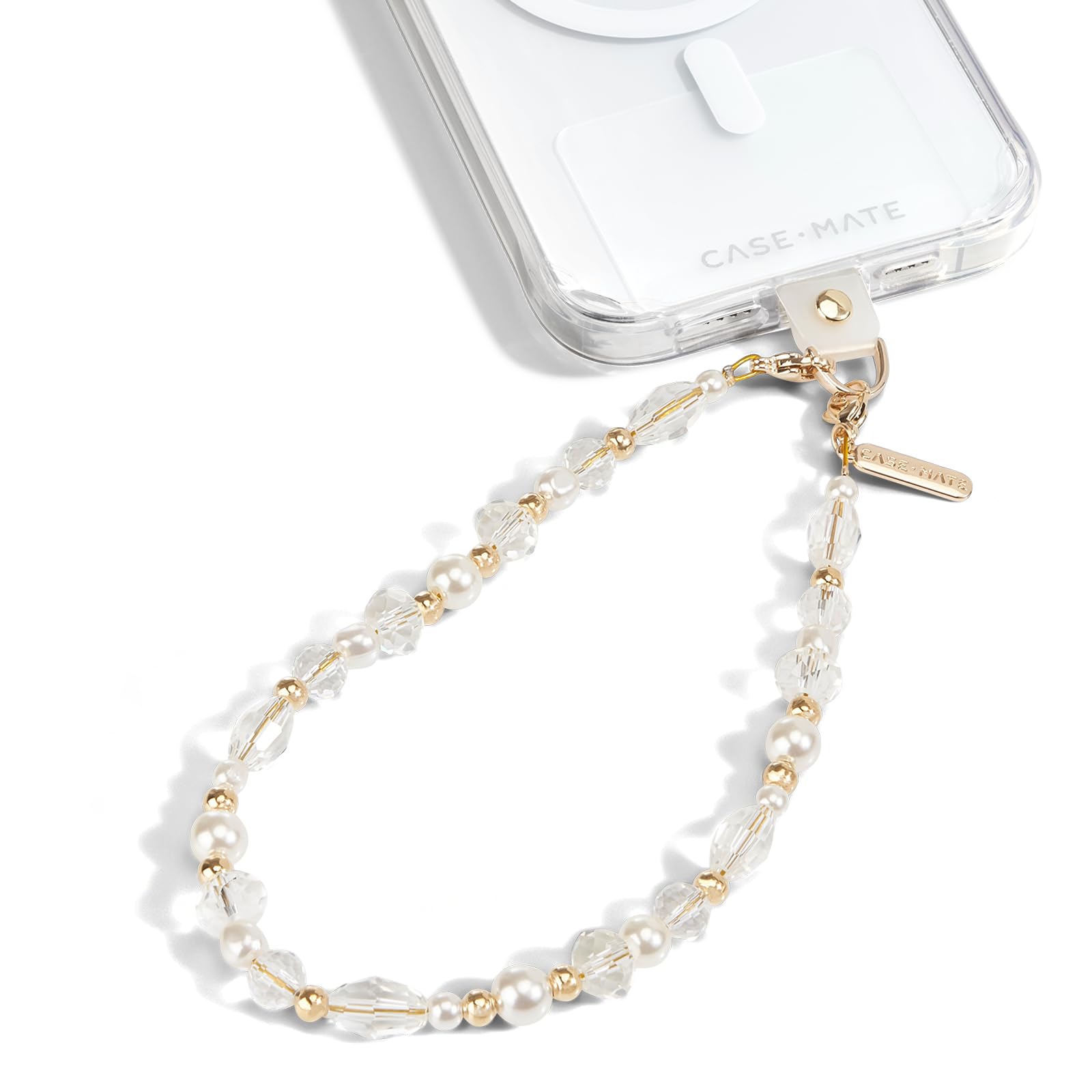 Case-Mate Phone Charm with Beaded Gold Crystals and Pearls - Detachable Phone Lanyard, Hands-Free Wrist Strap for Women - iPhone 15 Pro Max / 14 Pro Max / 13 Pro Max / 12 Pro Max - Crystal Pearl Gold