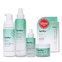 Fortify Value Set - Natural Germ-Fighting Skincare - De-Puffing Eye Cream, Protecting Facial Mist, Purifying Cleanser, Moisturizing Serum, and Nourishing Moisturizer