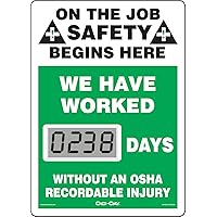 AccuformNMC Mini Digi-Day Battery Powered Electronic Safety Scoreboard SCL238, Tracks Days Without An OSHA Recordable Injury, 14”L x 10”W x 1”D, Bright LCD Display, Made in USA