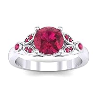 0.54 Cts Round Pink Ruby Gardenia Engagement Ring 14K White Gold Plated Sterling