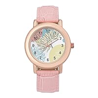 Abstract Dahlia Flowers Fashion Leather Strap Women's Watches Easy Read Quartz Wrist Watch Gift for Ladies